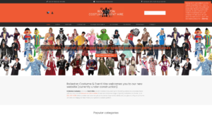Rolleston Costume and event hire New Zealand - website design and development with orange and black colours symbolizing fun. A business based in Rolleston, Selwyn. This is WordPress website design trying to cover everything from costumes to accessories to bbq's and even hire for parties and events