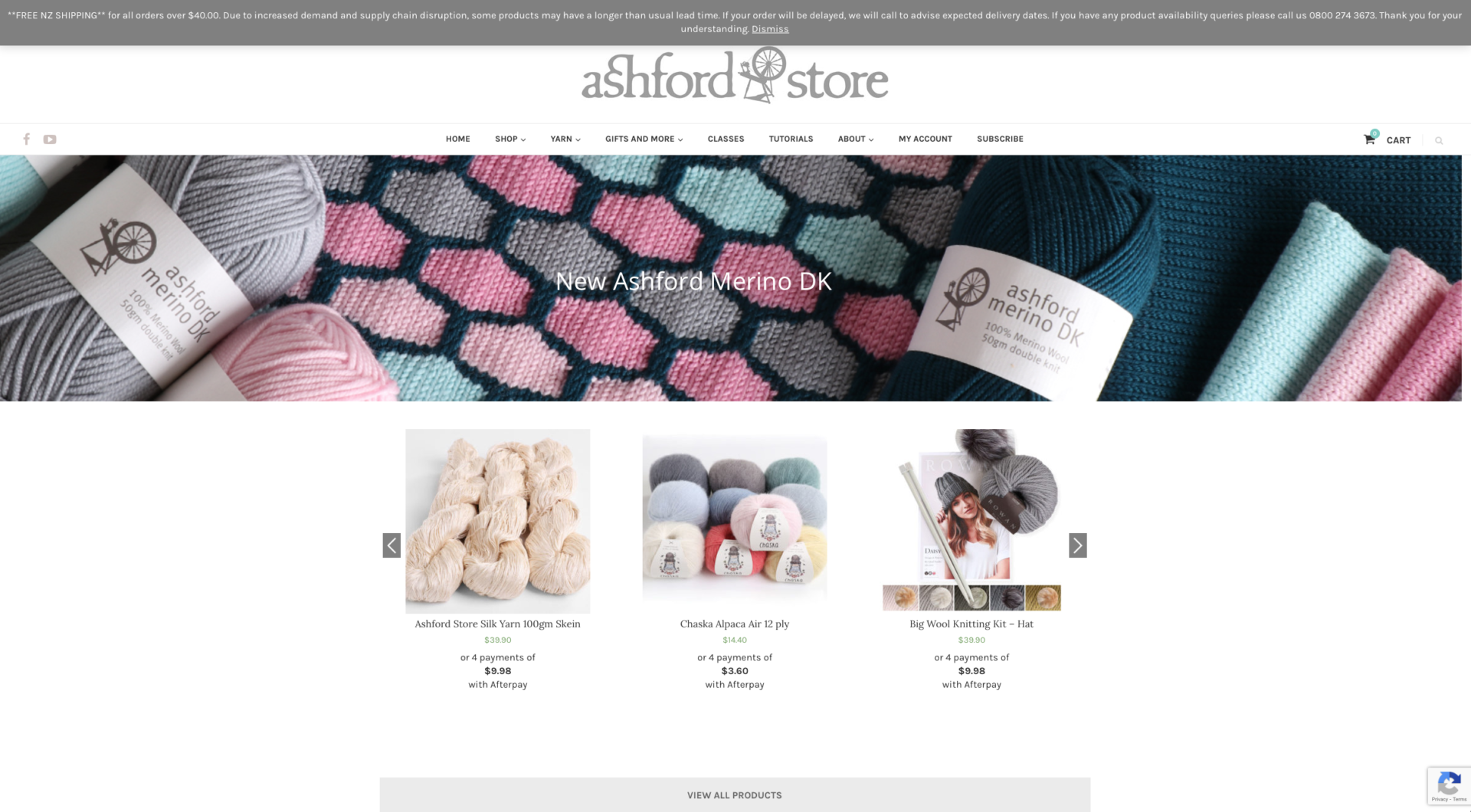 Ashford Store New Zealand - website design and development with muted hues and colours symbolizing crafts. A business based in Ashburton Canterbury This is a e-commerce site selling thousands of balls of wall with an inventory talking both ways through the till and website