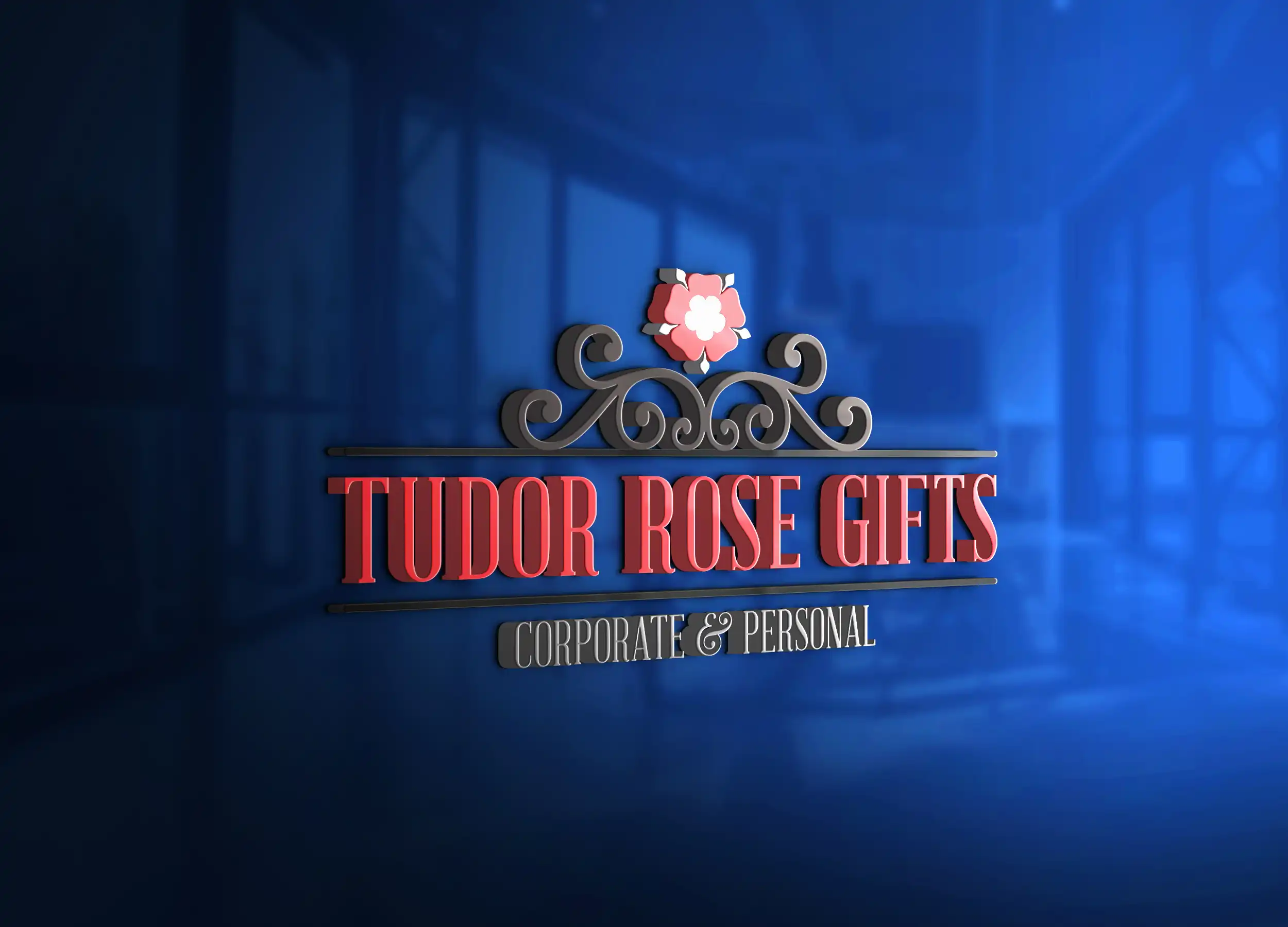 Logo Making made easy for Tudor Rose Gifts in Coalgate, Selwyn, Christchurch, Canterbury, NZ. A formal, wrought iron styled Logo Design made by XDC.NZ, the super experienced, professional, specialist Logo Maker based in Rolleston Selwyn NZ